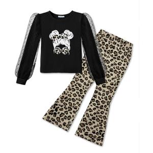 Arshiner Toddler Girls 2 Piece Outfits Fall Clothes Knit Tulle Puff Sleeves Top and Flare Pants Set for Girl 2-8Y (Black)