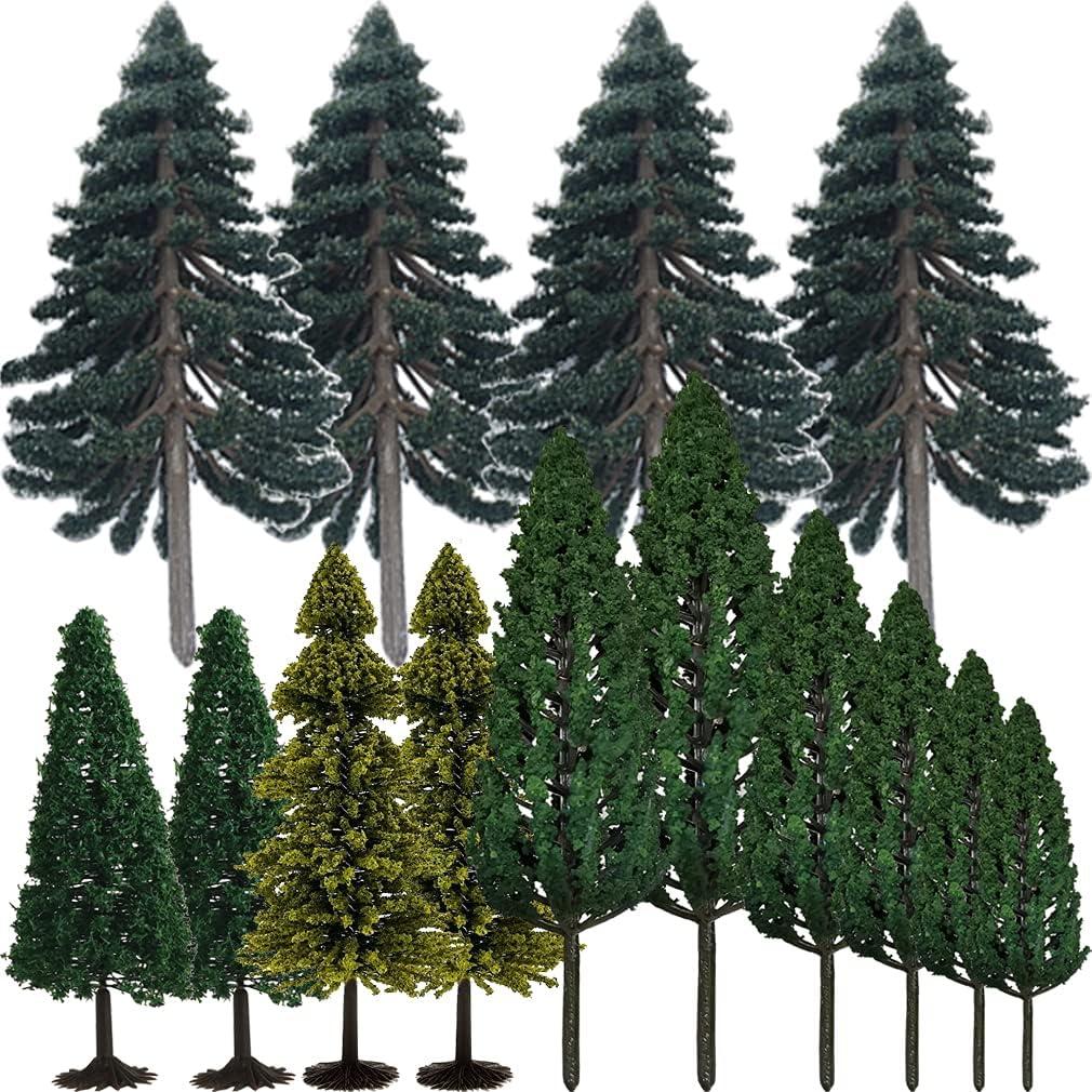Model Trees Hobby Train Scenery Set Artificial Miniature Pine Cedar Firs Conifers Figurines Dcor Toy Kit with Green Leaves and Base DIY for Moss Landscape Tunnels Buildings Decoration AnyBack 14