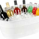 1 Pack 4 Gallon Galvanized Ice Bucket, Large Galvanized Beverage Tub Ice Bucket for Parties, Thick Metal Beverage Buckets with Handles, Oval Drink Buckets for Parties Indoor or Outdoor (White)
