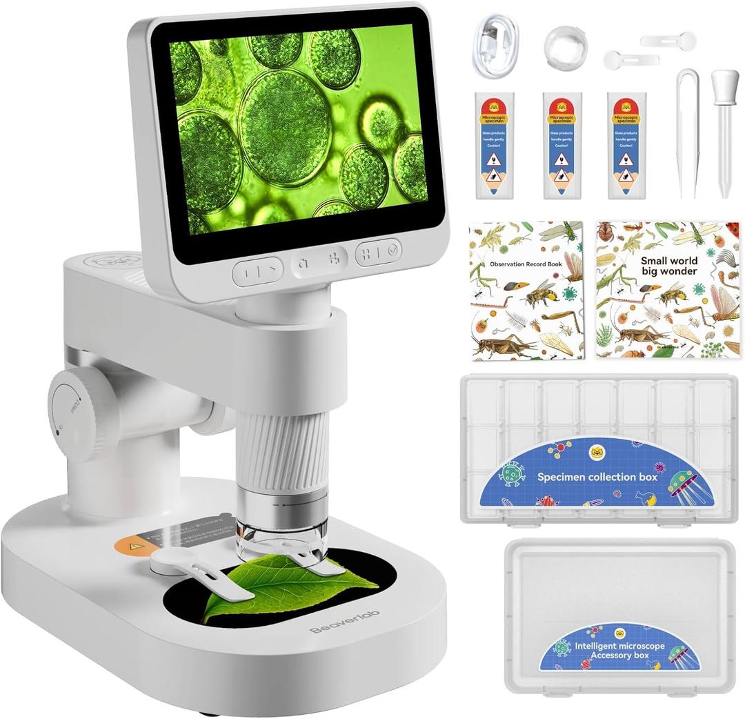 BEAVERLAB Darwin Digital Microscope 1600x, 4.0 Inch Portable Electronic Coin Microscope with 8 Adjustable LED Lights for Adults