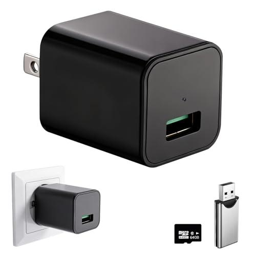 CBHLPLK Mini Camera with 64G Card 1080P Small Security Camera Charger with Motion Detection for Indoor (No WiFi)