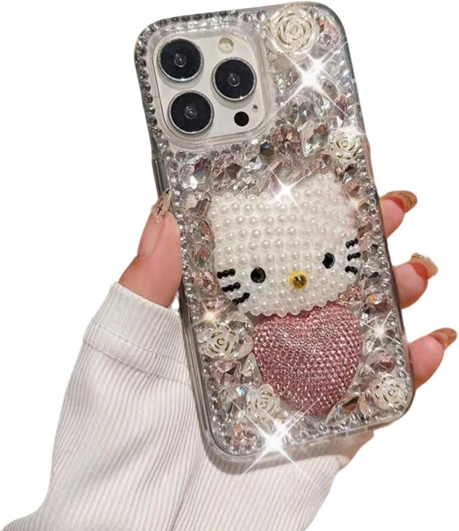 Compatible with iPhone 15 Pro Max Case Bling Diamond Glitter Rhinestone for Girls Women Cute Sparkly Shiny Gem 3D Bowknot Crystal Girly Luxury Fashion Clear Protective Phone Case