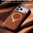 TORRAS Q3 VegSkin for iPhone 17 Pro Max Case Leather, 360 Spin Magnetic Stand, Fit for MagSafe, Camera Control, Shockproof Premium Organic Silicone Leather Case for iPhone 17 Pro Max, Saddle Brown