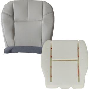 Front Left Driver Side Bottom Leather Seat Cover & Foam Cushion Gray Compatible with Chevy Tahoe Suburban Avalanche Silverado GMC Yukon Sierra 2007 2008 2009 2010 2012 2013 2014