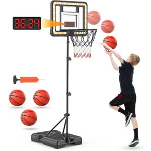 Kids Indoor Basketball Hoop with Scoreboard & Timer,Toddler Adjustable Height Basketball Goal Toy for Outdoor Backyard,Sports Game Play