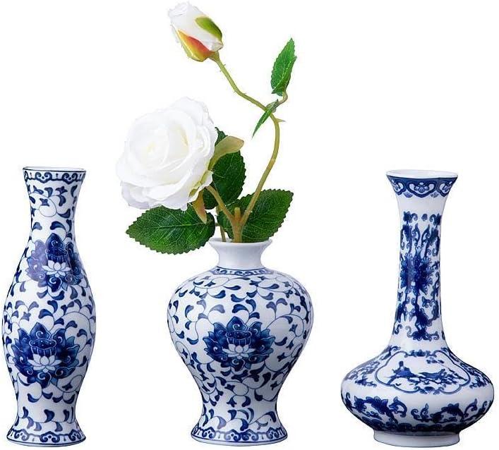 Set of 3 Small Blue & White Porcelain Vases, Fambe Glaze Porcelain Vases Set of 3, Classic Ceramic Flower Vases for Home Dcor