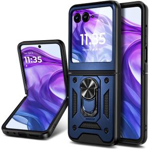 Designed for Motorola Razr+ (Plus) 2024 Case [Not fit Razr 2024], [16FT Military Grade Drop Tested] Full-Body Protective Magnetic Car Mount Ring Cover Case (Blue)