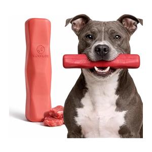Virtually Indestructible Stick Dog Toy - Tough Durable Chew Toy for Aggressive Chewers - Safe Non-Toxic Natural Rubber - Chew & Fetch - Med/Large, 8x2 - Red