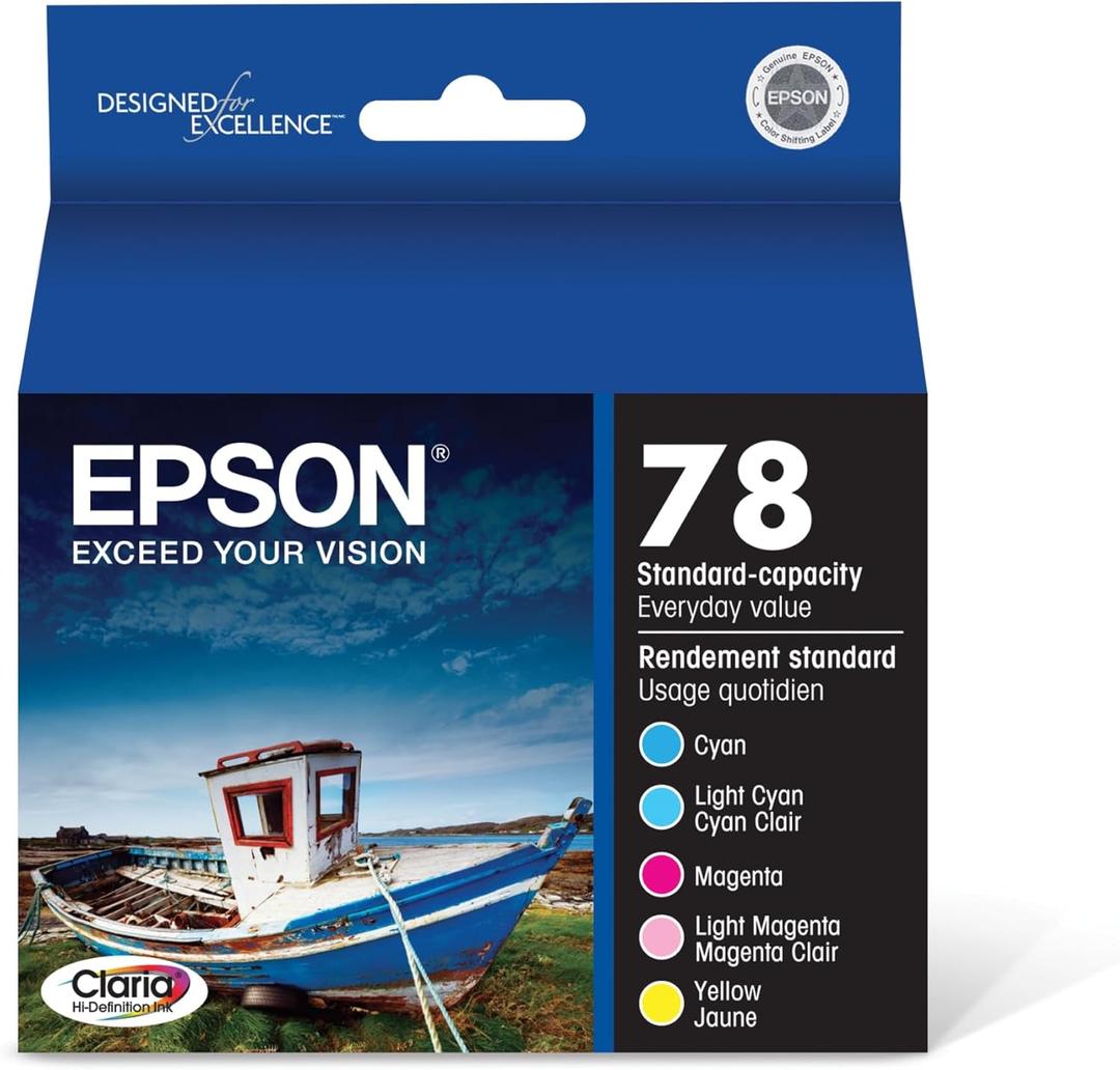 EPSON 78 Claria Hi-Definition Ink Standard Capacity 5 Color Cartridge Combo Pack (T078920) Works with Artisan 50, Photo R260, R280, R380, RX580, RX595, RX680