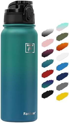 Fanhaw 20 Oz Insulated Stainless Steel Water Bottle with Chug Lid - Leak & Sweat Proof with Anti-Dust Lid (Green Blue)