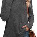 WIHOLL Womens Tunic Tops Turtleneck Long Sleeve Shirts Oversized Fall Sweaters Side Split High Low Hemline (Medium, Charcoal Gray)