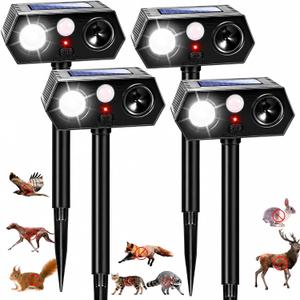 4Pack New Sonic Fortress Pro Solar Deer Repellent Devices with LED Strobe Ultrasonic Animal Repellent Raccoon Deterrent Outdoor Motion Activated Cat&Squirrel Repellent to Keep Deer Out of Garden&Yard