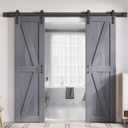 FREDBECK Gray Double 24x84 Inch Doors 48 barn Door with 8FT Barn Door Hardware Kit Included K Shape Natural Spruce DWood ouble Surfaces,Simple Assembly is Required,Grey