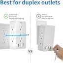 Power Charger Shelf-CFMASTER 11 Port Surge Protector Wall Outlet, 8 Electrical Outlet Extenders and 3 USB Ports 3.4A, with Removable Built-in Shelf and LED Indicator, FCC Listed, White