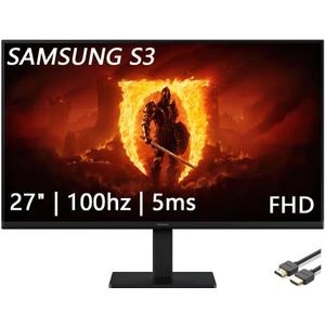 Samsung 27" S3 Series IPS LED FHD Monitor, Game Mode, Eye Saver Mode, HDMI, D-sub, 100Hz Refresh Rate, Black, with HDMI Cable