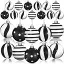 12 Pcs Black and White Christmas Ball Ornaments 2.36 Inch Xmas Stripe Dot Hanging Ornaments Plastic Glitter Tree Decorations for Christmas Halloween Holiday Party Tree Wreath Decoration