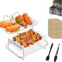 Dual Zone Air Fryer Accessories, 2pcs Air Fryer Rack with 100pcs Air Fryer Paper Liners Compatible with Ninja Foodi Air Fryer DZ201, DZ401, 5 pcs Double Basket Air Fryer Accessories