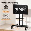 Perlegear Rolling TV Stand for 32-84 Inch TV, Mobile TV Cart up to 100lbs, Adjustable Height Outdoor TV Cart with Heavy-Duty Base, VESA 600x400mm, Portable TV Stand on Wheels for Livingroom PGTVMC05-1