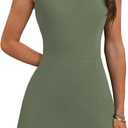 NIASHOT Athletic Dress for Women Mini Crew Neck Sleeveless Built in Shorts with Pockets Tennis Golf Dress, Medium