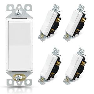 AIDA 5 Pack 3 Way Decorator Switch White, Electric Switches, Light Switch 15Amp, 120/277 Volt, 3 Way Rocker Switch, Wall Replacement, Self-Grounding, Residential Grade, UL Listed