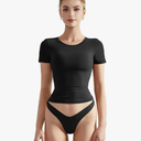 SUUKSESS Women Double Lined Fitted Basic Tee Crew Neck Short Sleeve Y2K Crop Top S