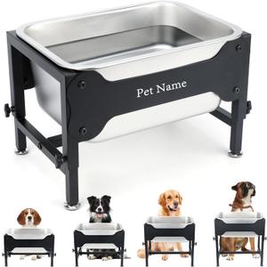 3 Gallons Elevated Large Dog Water Bowl, 4 Height Adjustable Stainless Steel Raised Dog Bowls with Stand, Indoor Outdoor Pet Water Bowl Relief Joint Pressure Pet Dishes for Dogs Easy Clean