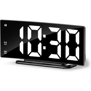 LED Digital Alarm Clock for Bedroom, Plug in Clocks with Dual Alarm/Snooze/Temperature Waterproof 3 Brightness Level, Big Numbers Display and Battery Backup for Desk, Table, Office (Black Case + White Digit)