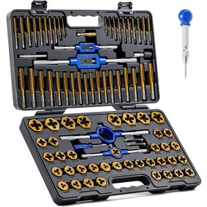 Orion Motor Tech 87pc Tap and Die Set, SAE and Metric Threading Tool Kit for Coarse & Fine Internal and External Threads, Complete Threading and Rethreading Tool Kit with Accessories and Storage Case
