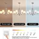 6-Light Brushed Nickel Chandeliers for Dining Room with Frosted Glass Farmhouse Silver Ceiling Hanging Lighting Fixtures Classic Pendant Lamp for Living Room,Dining Table,47.2 Height Adjustable
