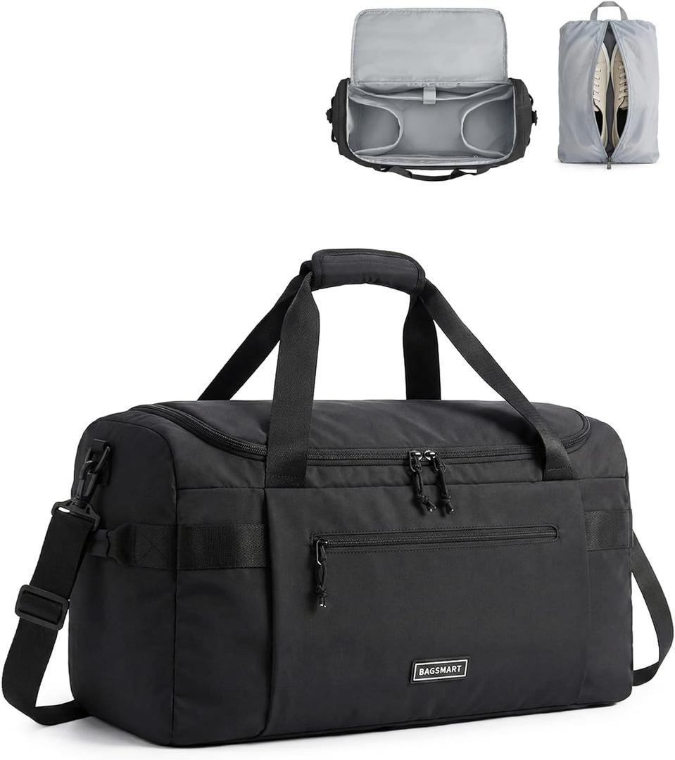 BAGSMART Travel Duffel Bags for Women, 32L Gym Duffle Bag with Laptop Compartment, Carry On Weekender Overnight Bag, Shoe Bag, PVC Wet Pocket, Black