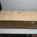 Rattan Counter Height Bar Stools Set of 2, Upholstered Farmhouse Barstools with Natural Rattan Back, Wooden Legs for Kitchen Island, Walnut/Linen