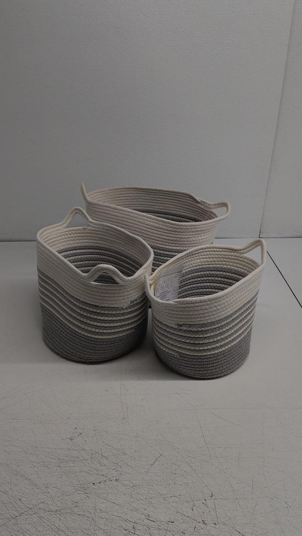White And Grey Woven Basket 3Pcs