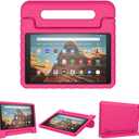 Kids Case for Fire HD 10 Tablet (9th/7th/5th Generation,2019/2017/2015 Release), Kickstand Lightweight Shockproof Protective Foam Cover for Fire HD 10 Case 10.1 Inch with Carry, Rose Red