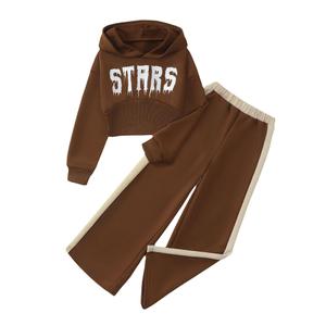 Girls' Clothing Set Crop Top Letter Hoodie Sweatpants Fall Winter Outfits Tween Girl Trendy Clothes Activewear, Size 11