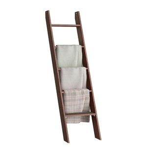 Blanket Ladder for Living Room 5-Tier Blanket Holder with Light, Wall-Leaning Blanket Rack, Ladder Shelves, Wooden Quilt Ladder, Farmhouse Decor for Bedroom Bathroom Home Decor (Brown)