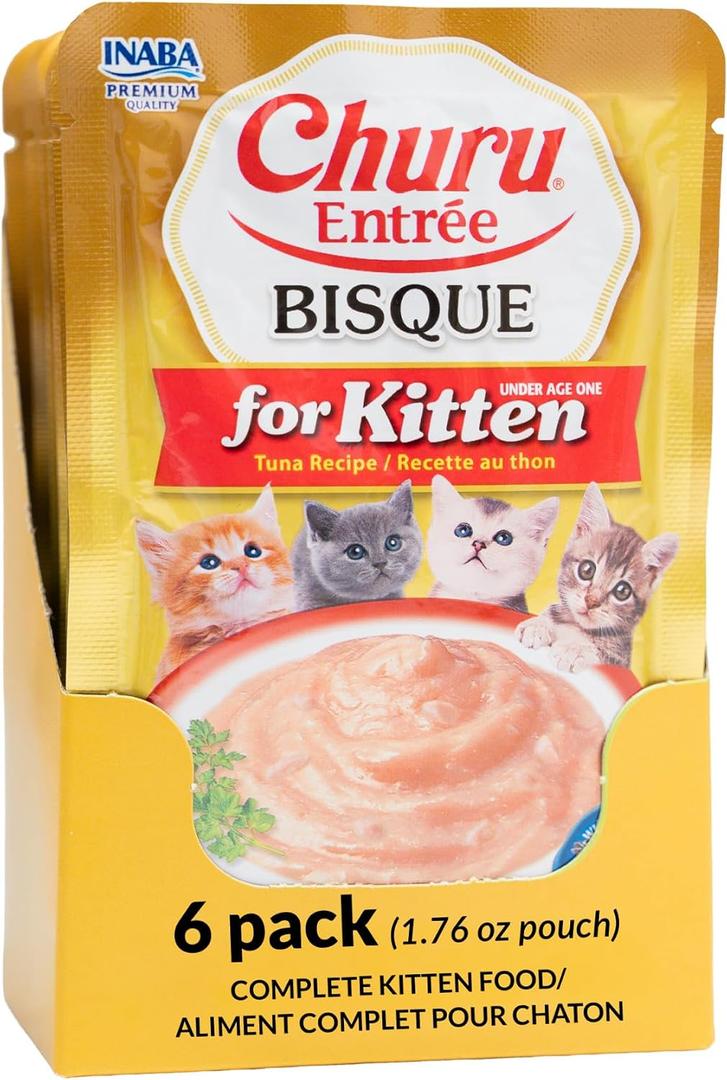 INABA Churu Entree Bisque Kitten Wet Cat Food, Tuna, 6ct,  BBD 01/11/2028