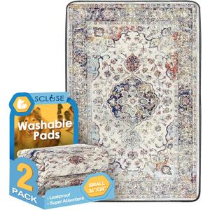 Washable Pee Pads for Dogs 2 Pack, 36" x 24" Reusable Puppy Pads Waterproof, Super Absorbent Dog Rugs, Leakproof, Dog Crate Pad, Playpen Mat, Whelping Pads, Vintage Medallion