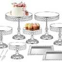 12 Pieces Silver Cake Stand Set, Vintage Cake Display Stand with Crystal Edge and Cupcake Display Tray, Dessert Table Display Set for Wedding Party Baby Shower Anniversary Celebration