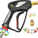 Short Pressure Washer Gun with 360 Swivel - 5000 PSI / 10.5 GPM High Pressure Water Handle with 3/8" Male Plug and 1/4" Quick Connector Coupler - Ideal Power Car Wash Foam Gun (brass)