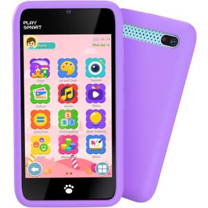 MOMILLA Kids Smart Phone Toys for Girls, 3.97 Touchscreen, Dual Cameras with Stickers, 200+ Games & 16GB Storage, Christmas Birthday Gifts for Kids Age 3-10, Educational Mini Toddler Play Phone Toy (Purple)