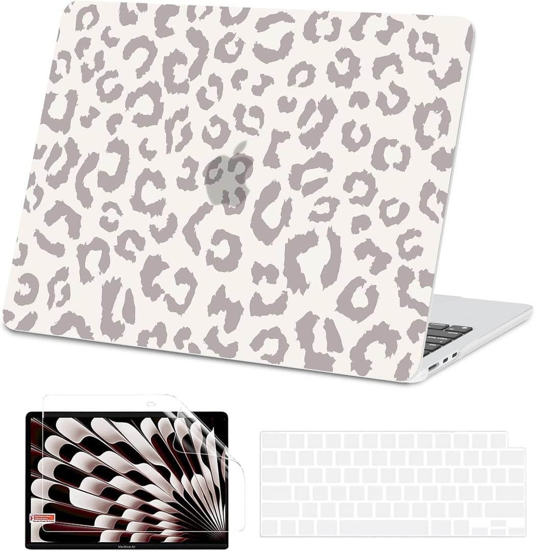 AKIT Compatible with MacBook Air 13 inch Case 2026 2025 2024-2022 M4 M3 M2 A3240 A3113 A2681, Unique Hard Shell Laptop Case+Screen Protector+Keyboard Cover for MacBook Air 13.6 inch, Leopard Grey