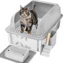 Stainless Steel Cat Litter Box with Lid, XL Large Litter Box for Big Cats, Enclosed Kitty Litter Pan with High Sides, Anti-Leakage & Non-Stick, Easy to Clean, Included Scoop, Aisle and Mat (Gray)