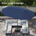 PHI VILLA 15ft Large Patio Umbrellas with Base Included, Outdoor Double-Sided Rectangle Market Umbrella with Crank Handle, for Pool Lawn Garden, Navy Blue