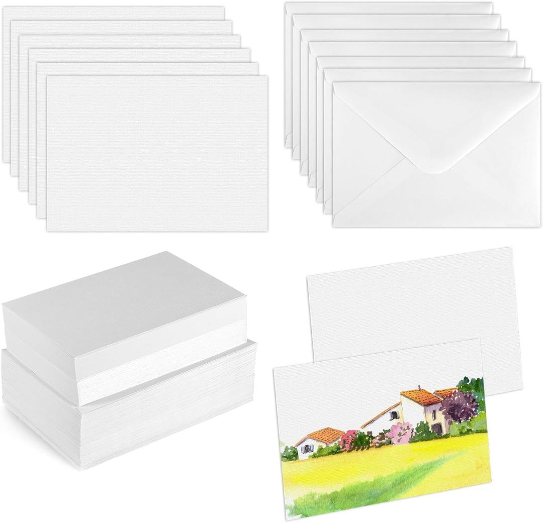 100 Sheets Blank Watercolor Cards with Envelopes, 3.94x5.98 Inch Watercolor Cards Paper Cardstock 140lb/300GSM Heavyweight Moisture Activated Adhesive Envelopes for Painting Invitations Art Supplies