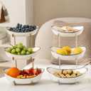 White Fruit Bowl with Gold Metal Stand, 3 Tier Modern Ceramic Fruit Bowl Fruit Rack for Kitchen Counter, Tiered Fruit Basket for Snacks Bread Candy Storage (White,3 Tier)