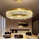 31.5" 1 Ring Modern LED Dimmable Ring Chandelier Adjustable Round Crystal Chandelier for Dining Room Living Room Gold