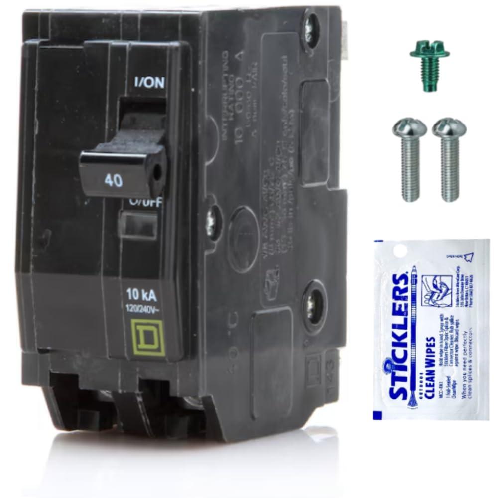 Genuine Square D QO240 Circuit Breaker Kit, 40 Amp (40A) Double Pole (2 Pole), 120/240V AC, 10kAIC, Plug-in Mount for QO Load Centers & Panels, Visi-Trip Indicator, New Replacement