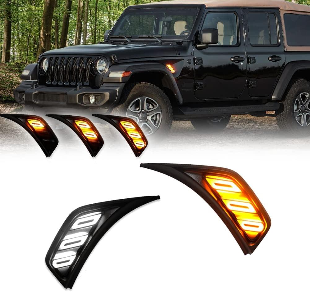 for 2018 2019 2020 2021 2022 Jeep Wrangler JL JLU Gladiator JT LED Sequential Side Marker Light Front Fender Vent Light Switchback White & Amber DRL Turn Signal Lamp