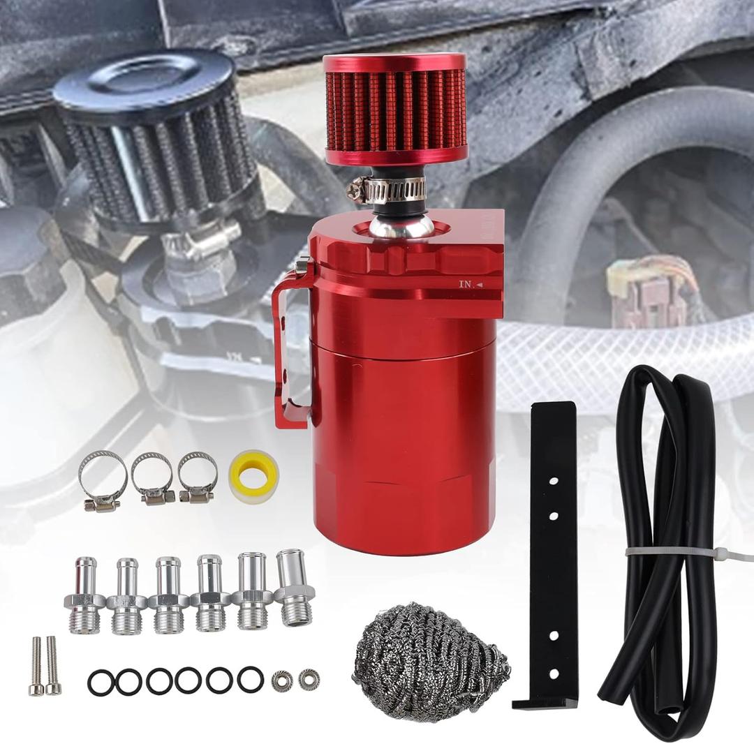 Universal Oil Catch Can TankAluminum Oil Separator Catch Can with Breather Filter 300mlRed
