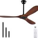 Ceiling Fan without Lights 42" Solid Wood Ceiling Fans with Remote Control, 3 Blade and Down Rods, DC Motor, Indoor Outdoor Ceiling Fans for Patio, Garage, Living Room, Bedroom, Office